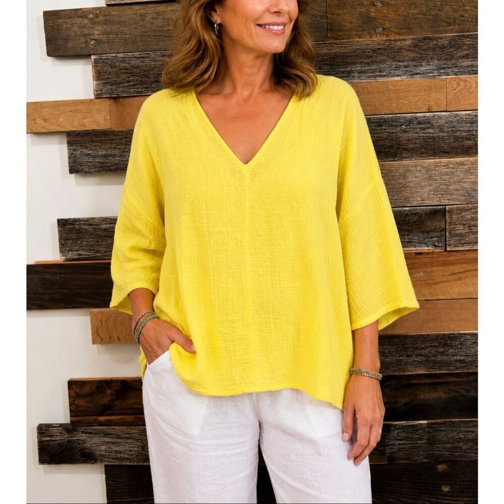 Bryn Walker cotton yellow lagenlook oversized top size Medium